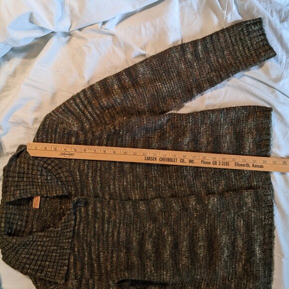 Women's North Crest Green Brown Multi Color Sweater Cardigan One Button Large - Picture 7 of 8